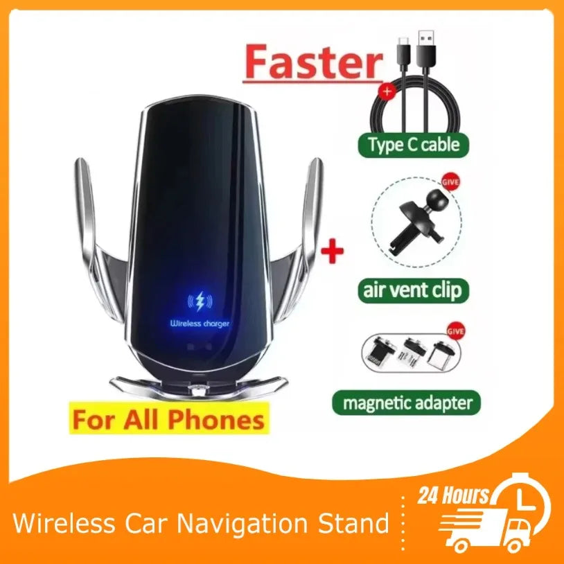 Universal Wireless Car Phone Holder navigation Clip Sensing Open Close Navigation Mount Wireless Charging Automobile Accessori