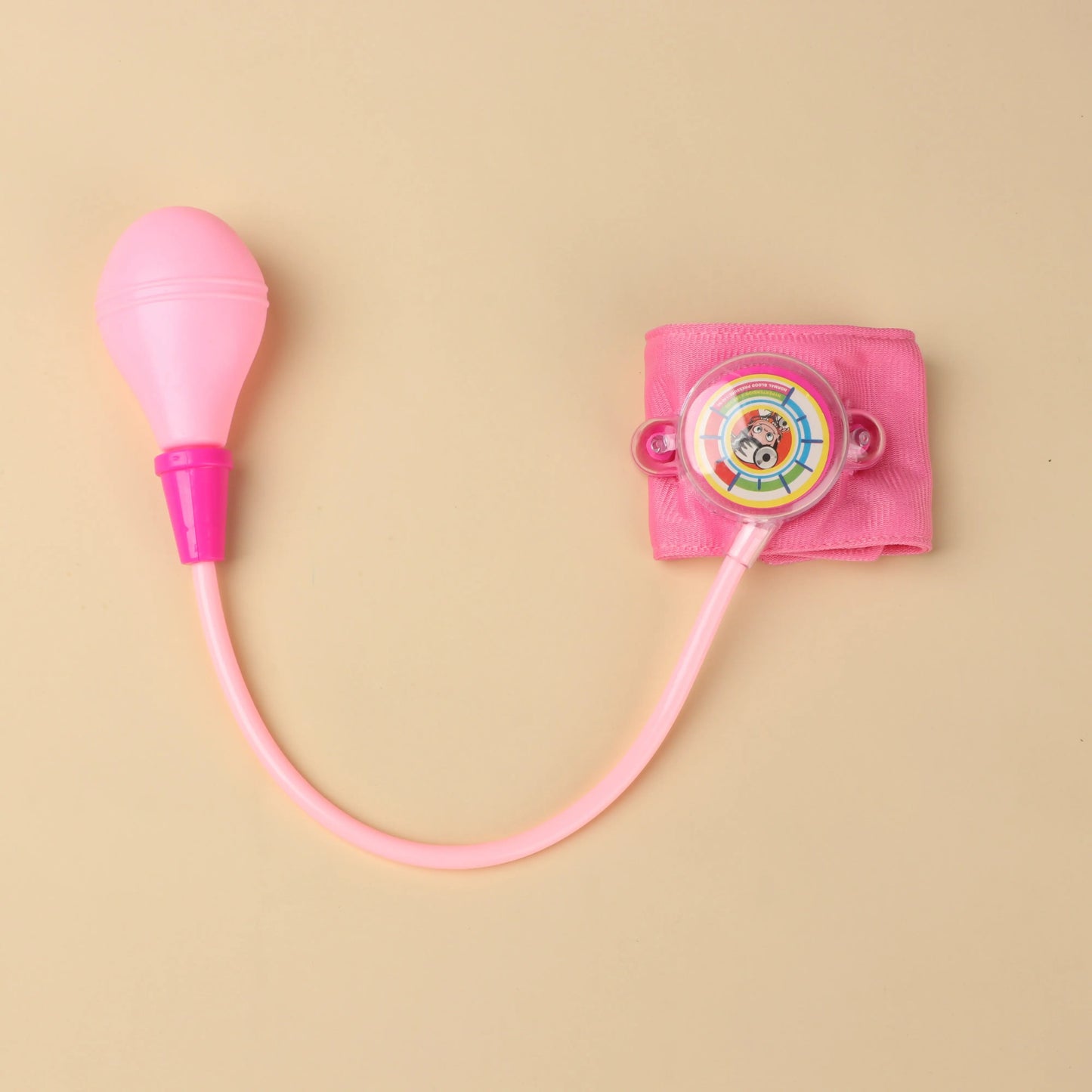 1 blood pressure toy - fun medical role-play tool, pink and blue plastic blood pressure monitor with inflatable cuff, suitable f