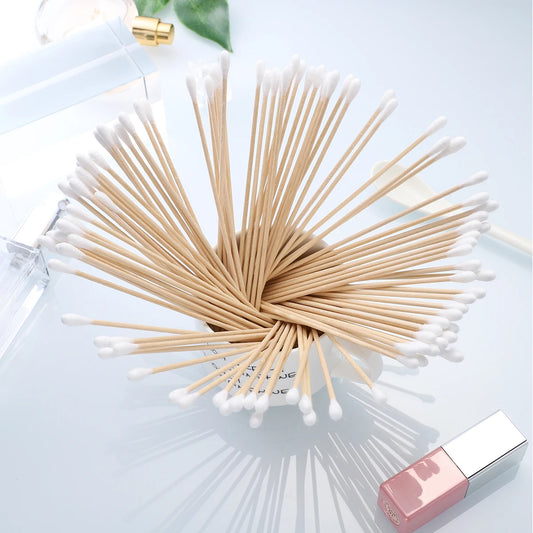 100Pcs Cotton Swab Medical Swabs Long Wood Handle Ear Cleaning Tool Makeup Removal Wound Care Cotton Buds Tip Swab