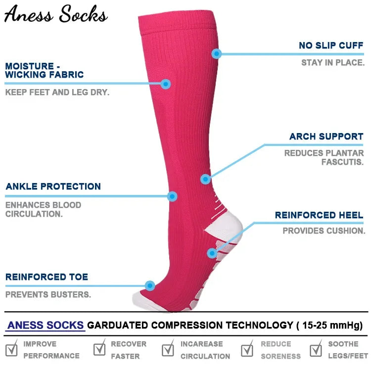 1Pair Unisex Compression Socks Golfs Sport 20-30 Mmhg Nurse Medical Nursing Varicose Veins Edema Diabetes Pregnancy Men Socks