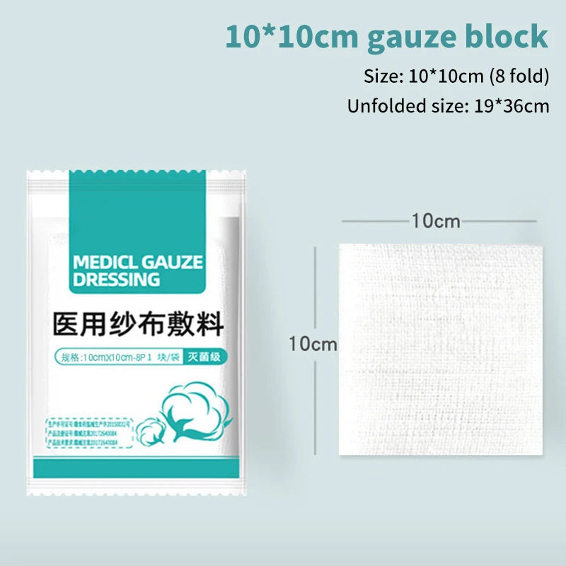 10Pcs 8 Layer Medical Absorbent Gauze Pad Wound Dressing Sterile Gauze Block First Aid Kit Gauze Pad Wound Care Supplies