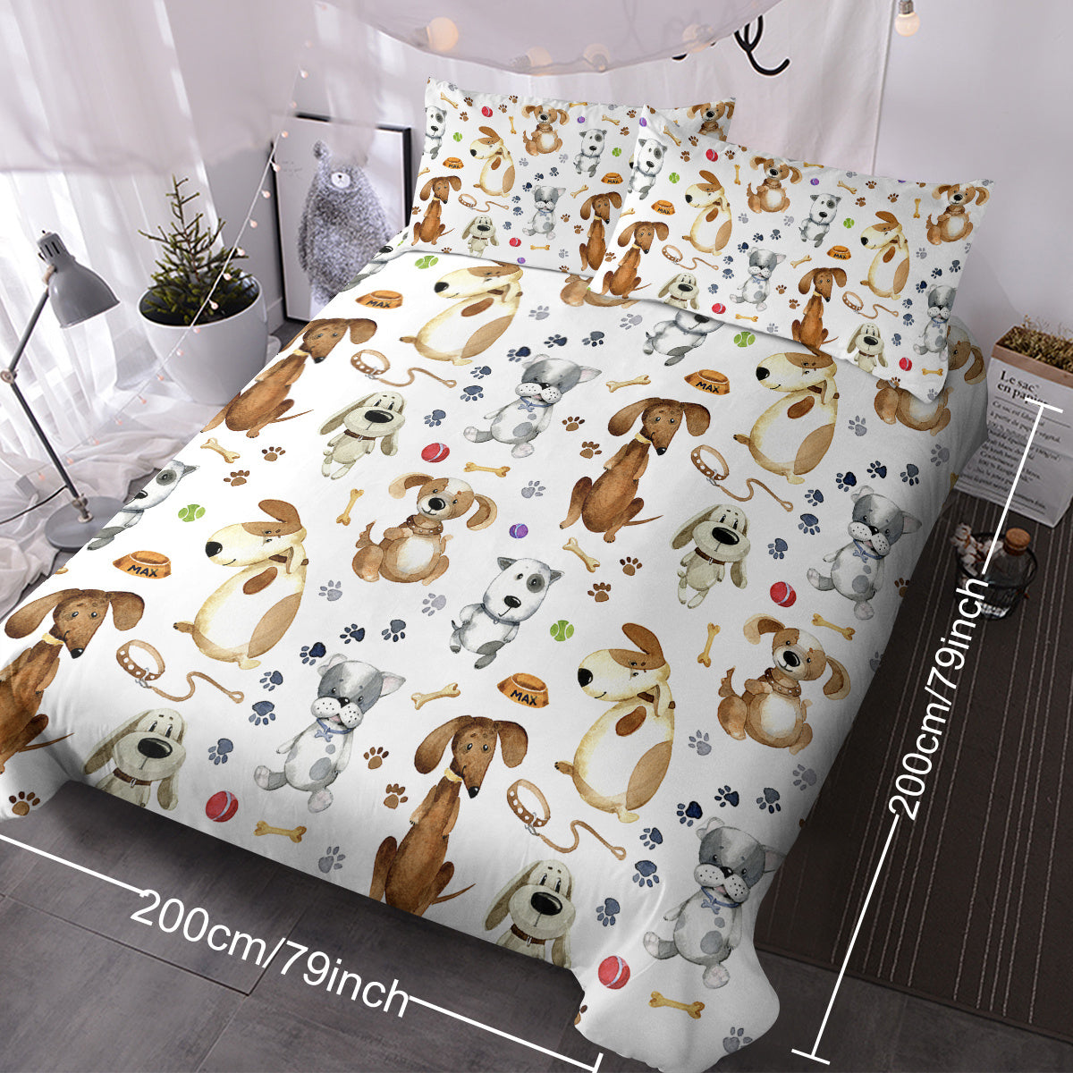 Kids' Duvet Cover Sets Animals Pastel Duvet Covers Cartoon Dogs Paws Pattern Bed Sets 3 Pieces 1 Duvet Cover And 2 Pillow Cases Cute Puppy Dogs Bedding For Kids
