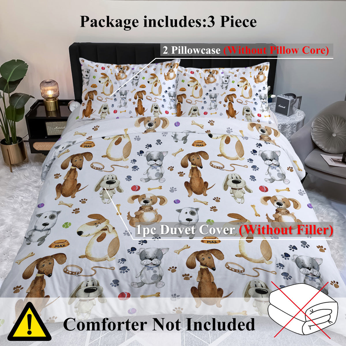 Kids' Duvet Cover Sets Animals Pastel Duvet Covers Cartoon Dogs Paws Pattern Bed Sets 3 Pieces 1 Duvet Cover And 2 Pillow Cases Cute Puppy Dogs Bedding For Kids