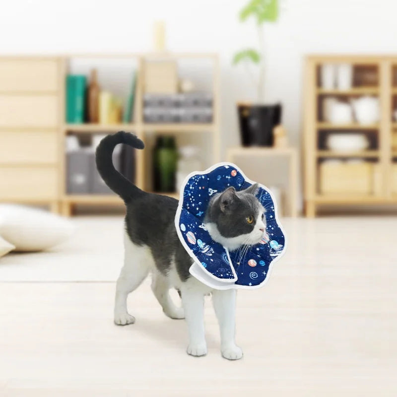 OUWO Space Planet Pattern Deep Blue Pet Protective Collar Dog Cat Neck Cone Collar  Anti Bite Lick Cat Dog Health Medical Circle