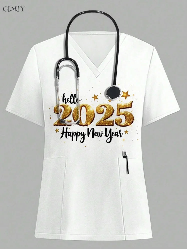 Women Surgical Uniforms Woman Short Sleeve Double Pocket Nurse Blouse Scrub Uniforms Top Women's Medical Uniform