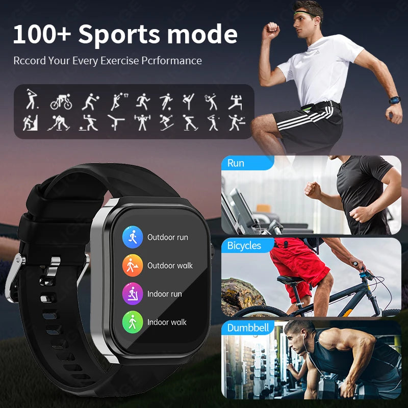 LIGE New Medical Grade Smart Watch Men Uric Acid Blood Fat Monitor 2.2'' Large Screen Bluetooth Call Sports Smartwatch Women Man