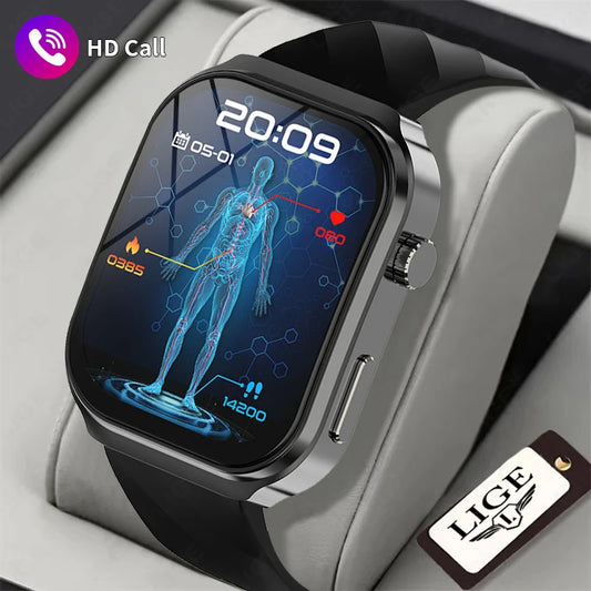 LIGE New Medical Grade Smart Watch Men Uric Acid Blood Fat Monitor 2.2'' Large Screen Bluetooth Call Sports Smartwatch Women Man