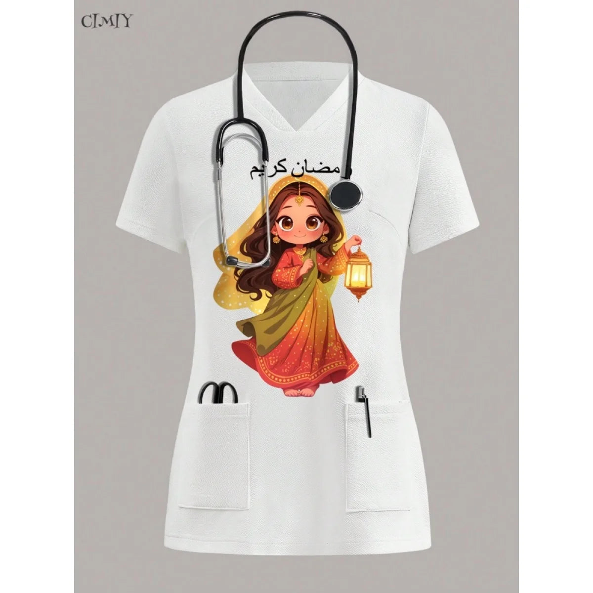 Women Surgical Uniforms Woman Short Sleeve Double Pocket Nurse Blouse Scrub Uniforms Top Women's Medical Uniform