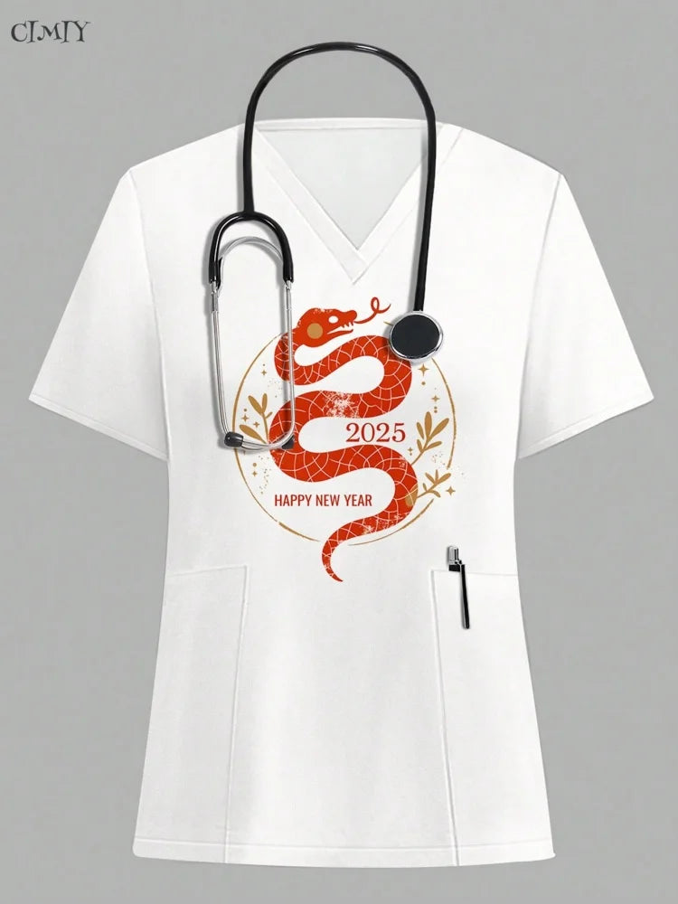 Women Surgical Uniforms Woman Short Sleeve Double Pocket Nurse Blouse Scrub Uniforms Top Women's Medical Uniform