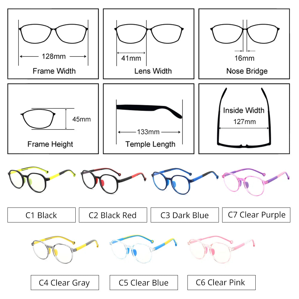 Anti Blue Light Glasses for Kids TR90 Round Optical Medical Glasses Frames Children Zero Computer Spectacles without Graduation