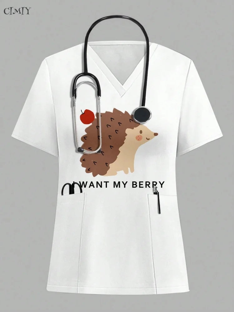 Women Surgical Uniforms Woman Short Sleeve Double Pocket Nurse Blouse Scrub Uniforms Top Women's Medical Uniform