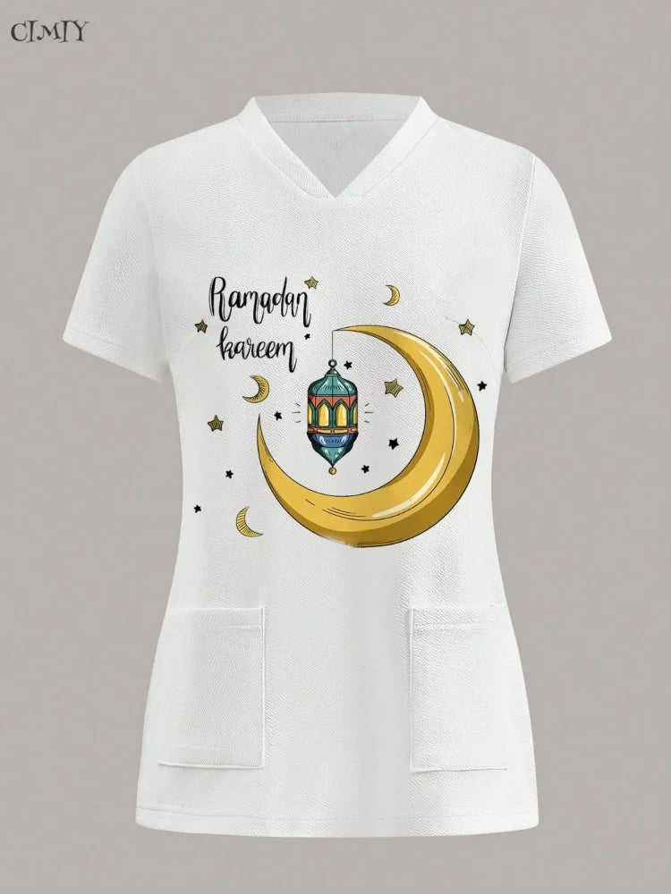 Women Surgical Uniforms Woman Short Sleeve Double Pocket Nurse Blouse Scrub Uniforms Top Women's Medical Uniform