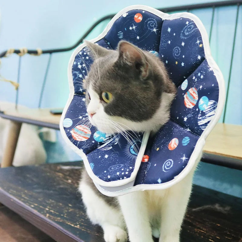 OUWO Space Planet Pattern Deep Blue Pet Protective Collar Dog Cat Neck Cone Collar  Anti Bite Lick Cat Dog Health Medical Circle