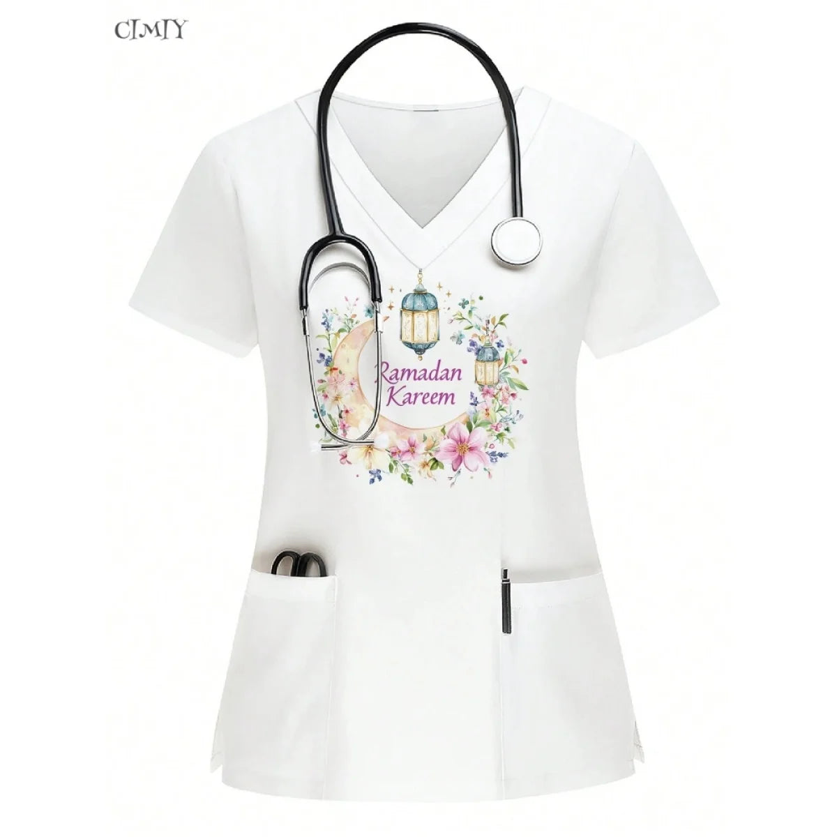 Women Surgical Uniforms Woman Short Sleeve Double Pocket Nurse Blouse Scrub Uniforms Top Women's Medical Uniform